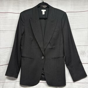 Chico’s Charcoal Black One-button Blazer Jacket size 1 US M/8